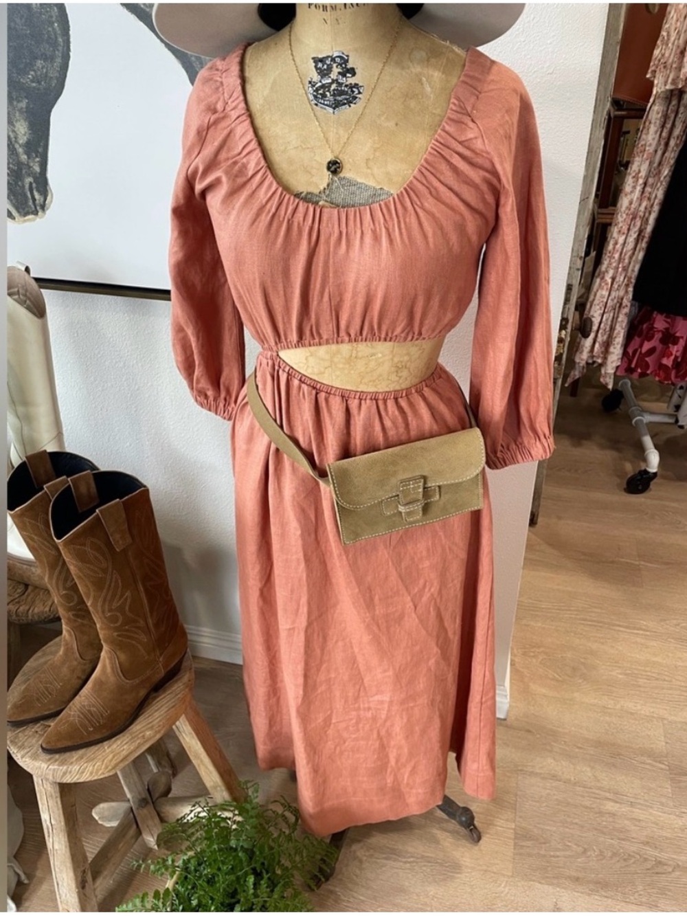 Sovere Entice Reversible Linen Cut Out Midi Dress. NWOT